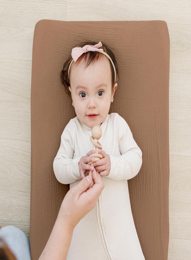 Konssy 2 Pack Muslin Changing Pad Covers for Boys, Ultra Soft & Breathable Cotton Baby Diaper Changing Table Covers, Neutral Nursery Diaper Changing Pad Sheets (Brown,Cream) - Image 2